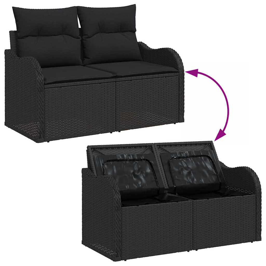 Garten-Sofa-Set 6 pcs Schwarz Poly-Rattan und Stahl und Glas