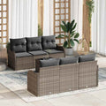 Gartensofa-set 7 pcs Grau Poly-Rattan und Stahl und Glas