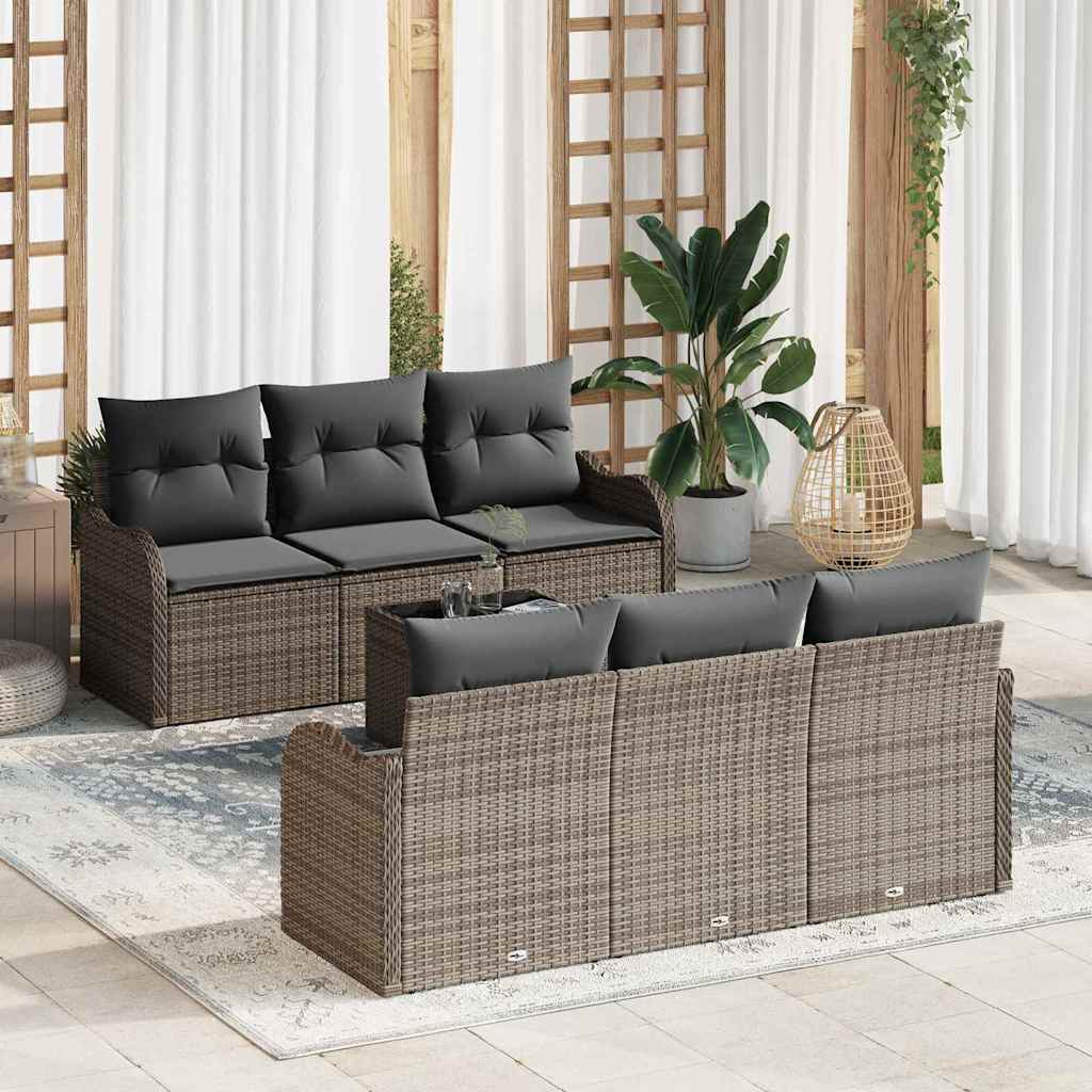 Gartensofa-set 7 pcs Grau Poly-Rattan und Stahl und Glas