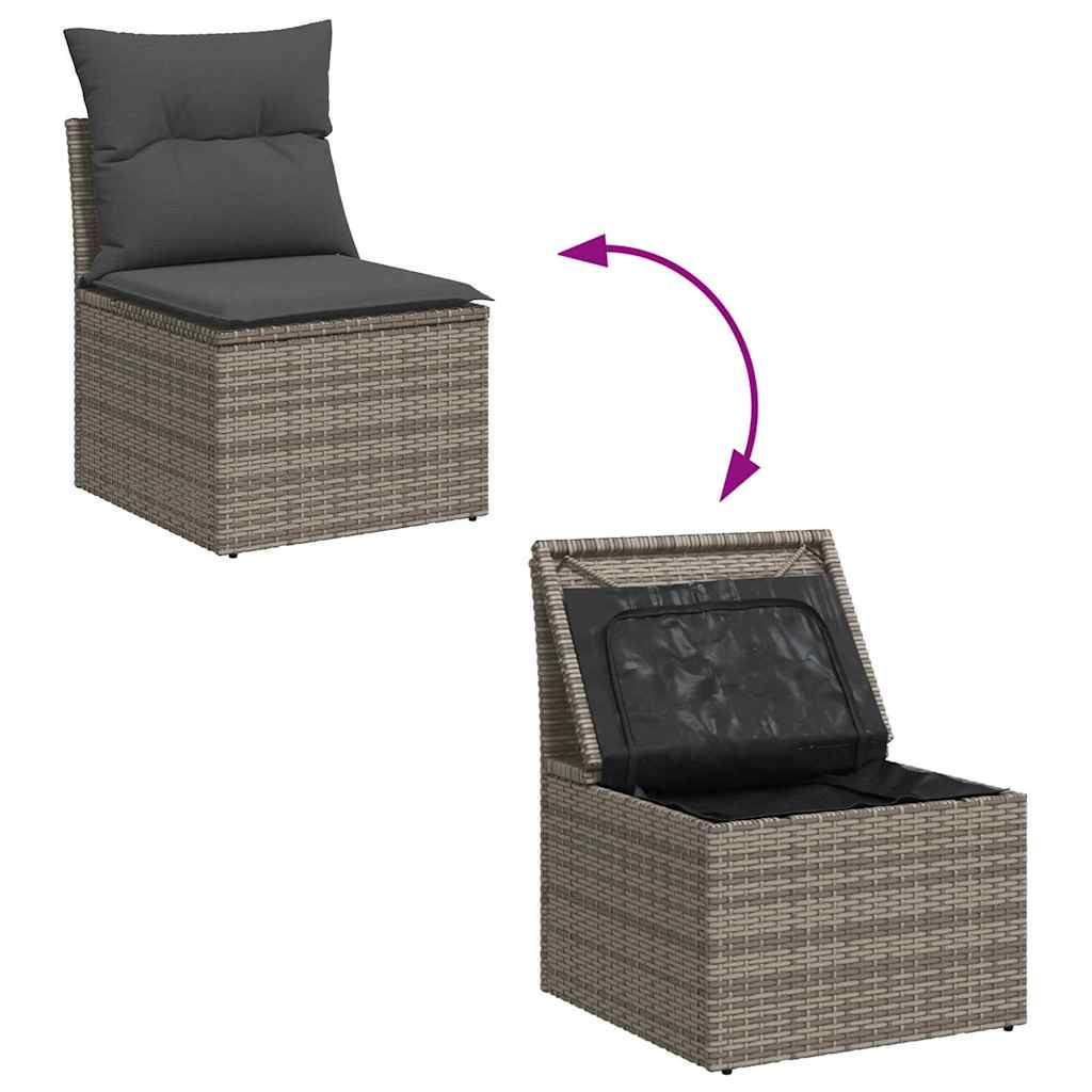 Garten-Sofa-Set 7 pcs Grau Poly-Rattan und Stahl und Glas