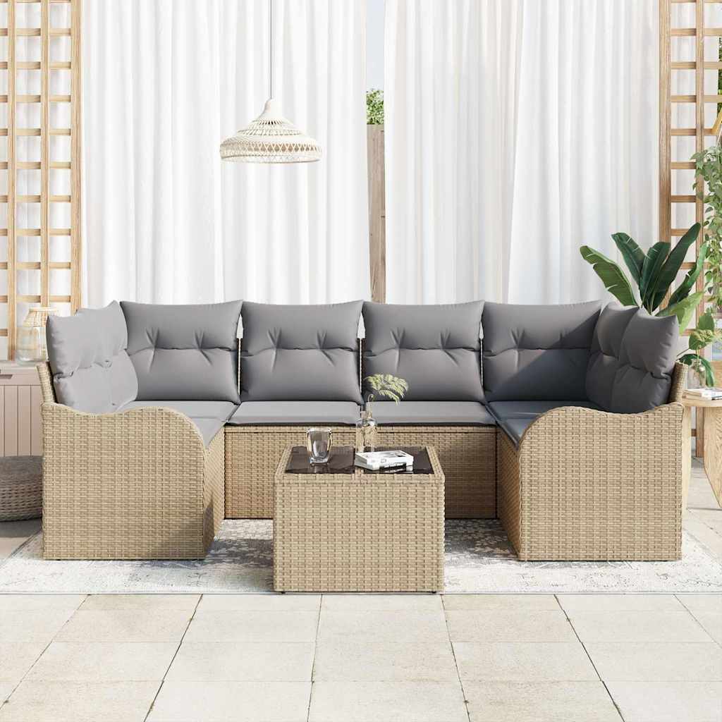 Garten-Sofa-Set mit Kissen mit Speicher 7 pcs Beige und Grau