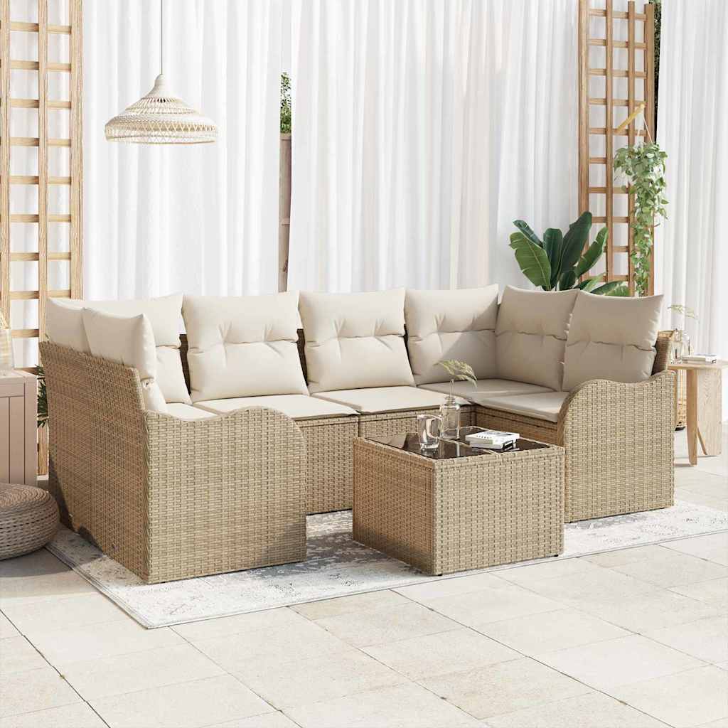 Garten-Sofa-Set mit Kissen mit Speicher 7 pcs Beige und Creme