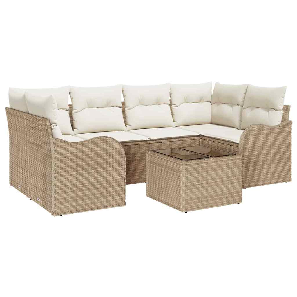 Garten-Sofa-Set mit Kissen mit Speicher 7 pcs Beige und Creme