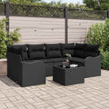 Garten-Sofa-Set 7 pcs Schwarz Poly-Rattan und Stahl und Glas