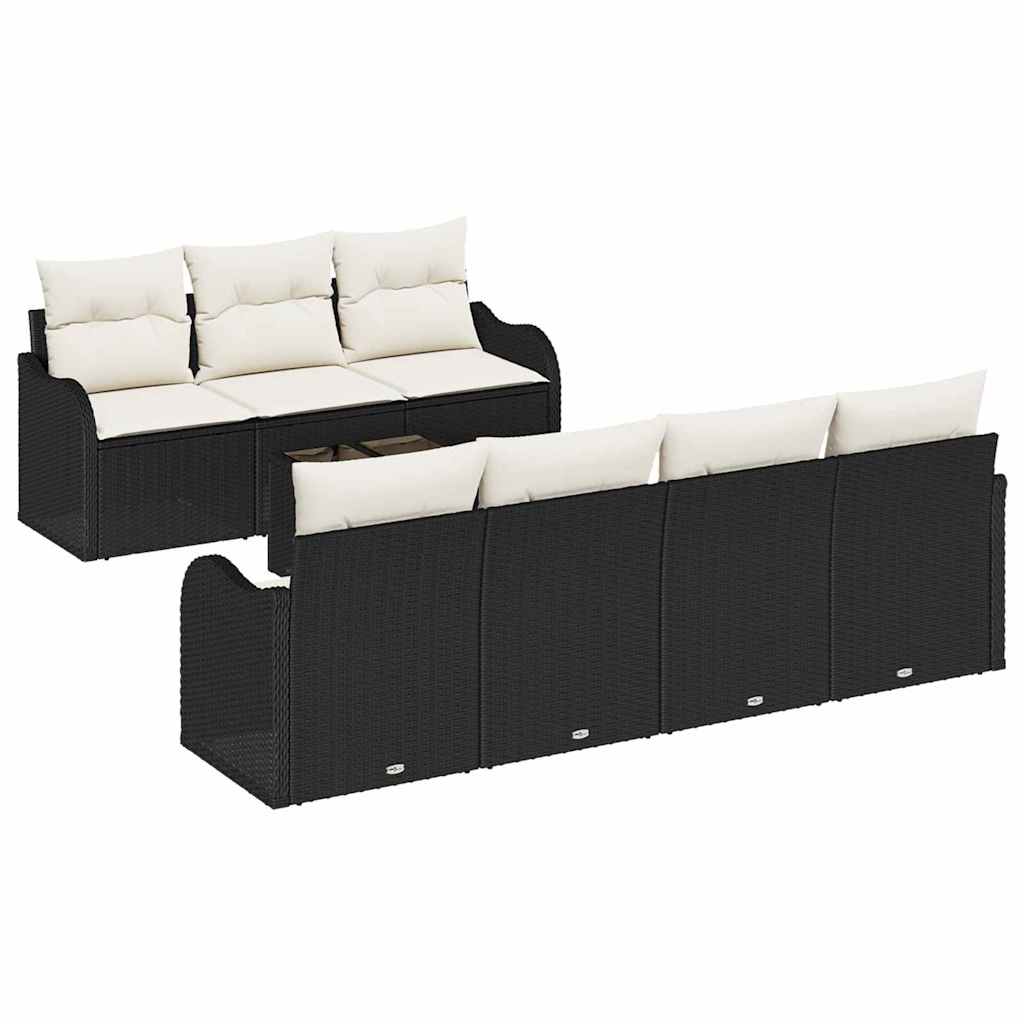 Gartensofa-set mit Kissen mit Speicher 8 pcs Schwarz und Creme