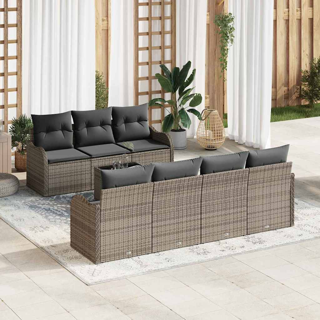 Gartensofa-set 8 pcs Grau Poly-Rattan und Stahl und Glas