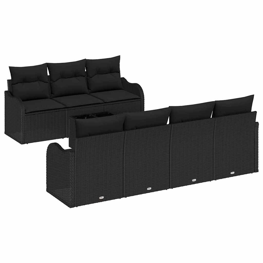 Gartensofa-set 8 pcs Schwarz Poly-Rattan und Stahl und Glas