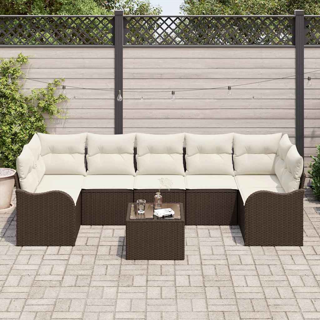 Gartensofa-set mit Kissen mit Speicher 8 pcs Braun und Creme