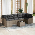 Gartensofa-set 8 pcs Grau Poly-Rattan und Stahl und Glas