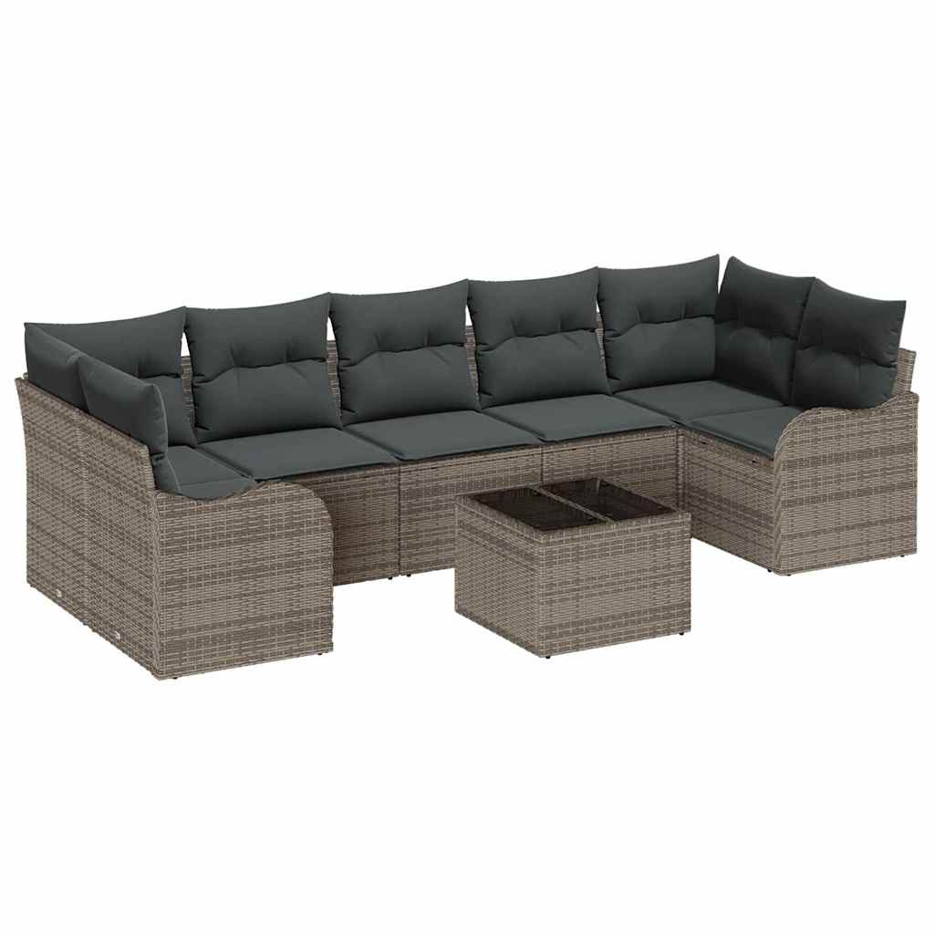 Gartensofa-set 8 pcs Grau Poly-Rattan und Stahl und Glas