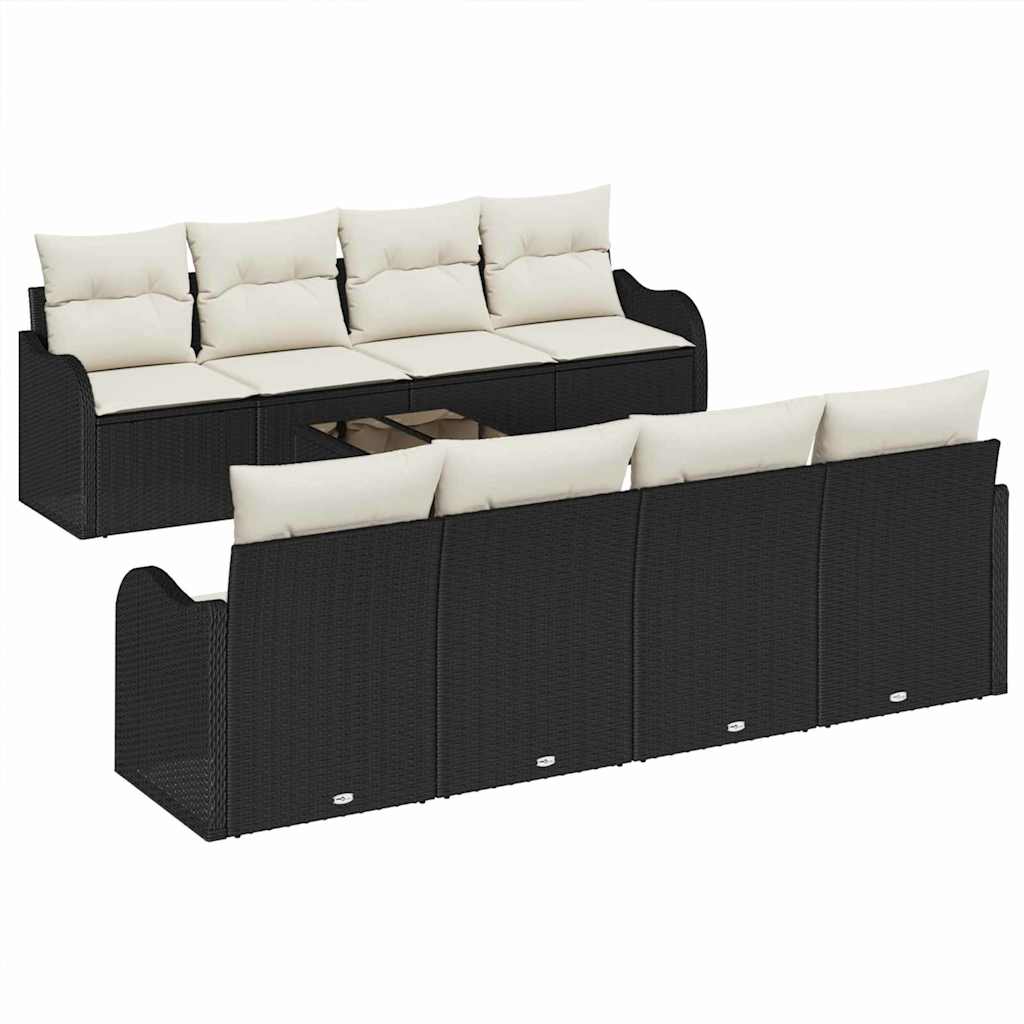 Gartensofa-set mit Kissen mit Speicher 9 pcs Schwarz und Creme