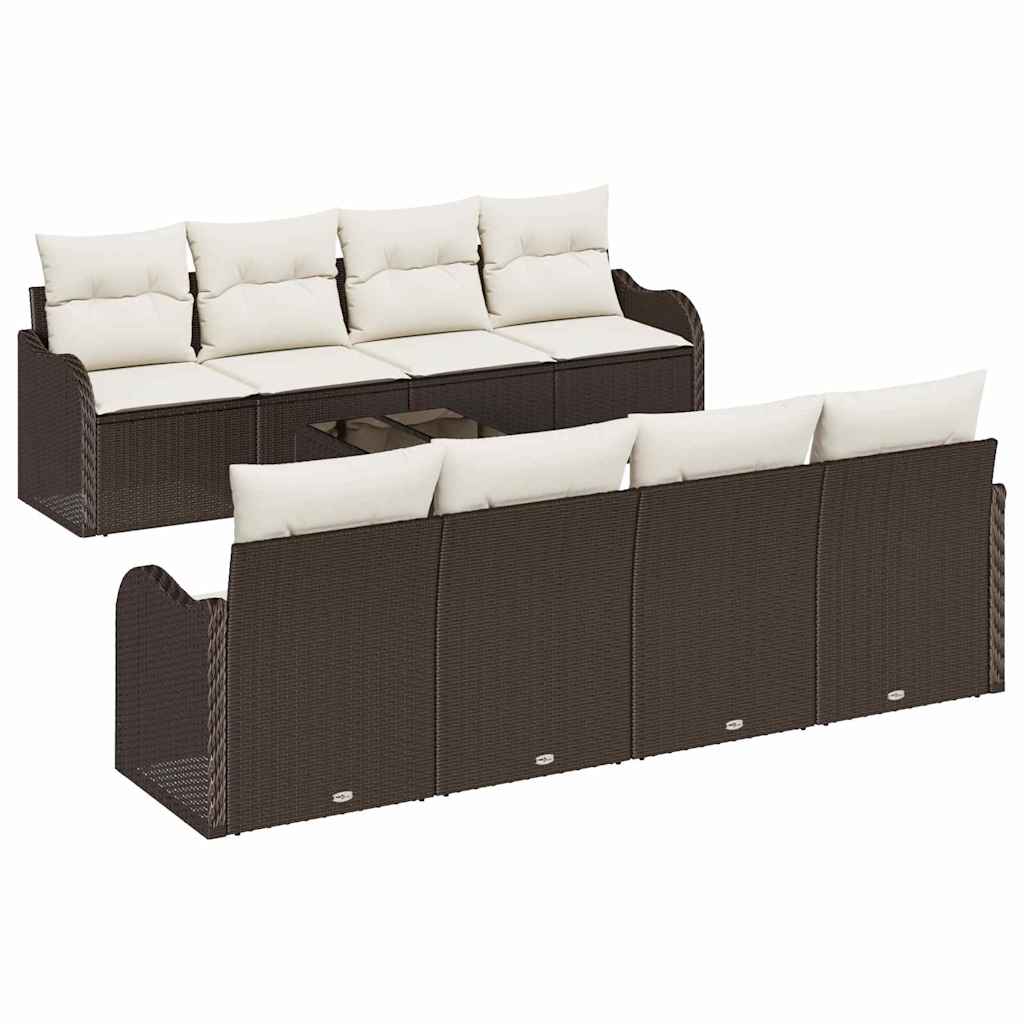 Gartensofa-set mit Kissen mit Speicher 9 pcs Braun und Creme