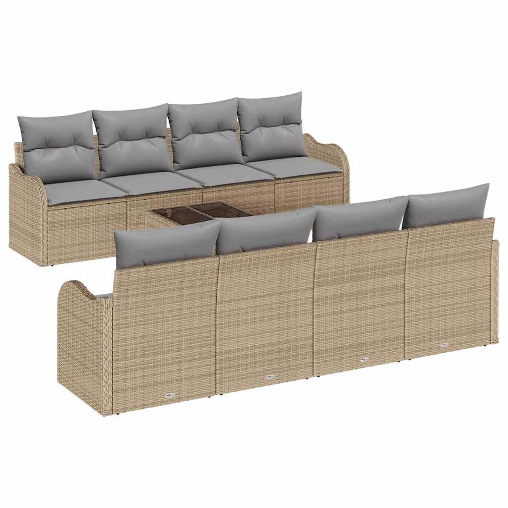 Gartensofa-set mit Kissen mit Speicher 9 pcs Beige und Grau