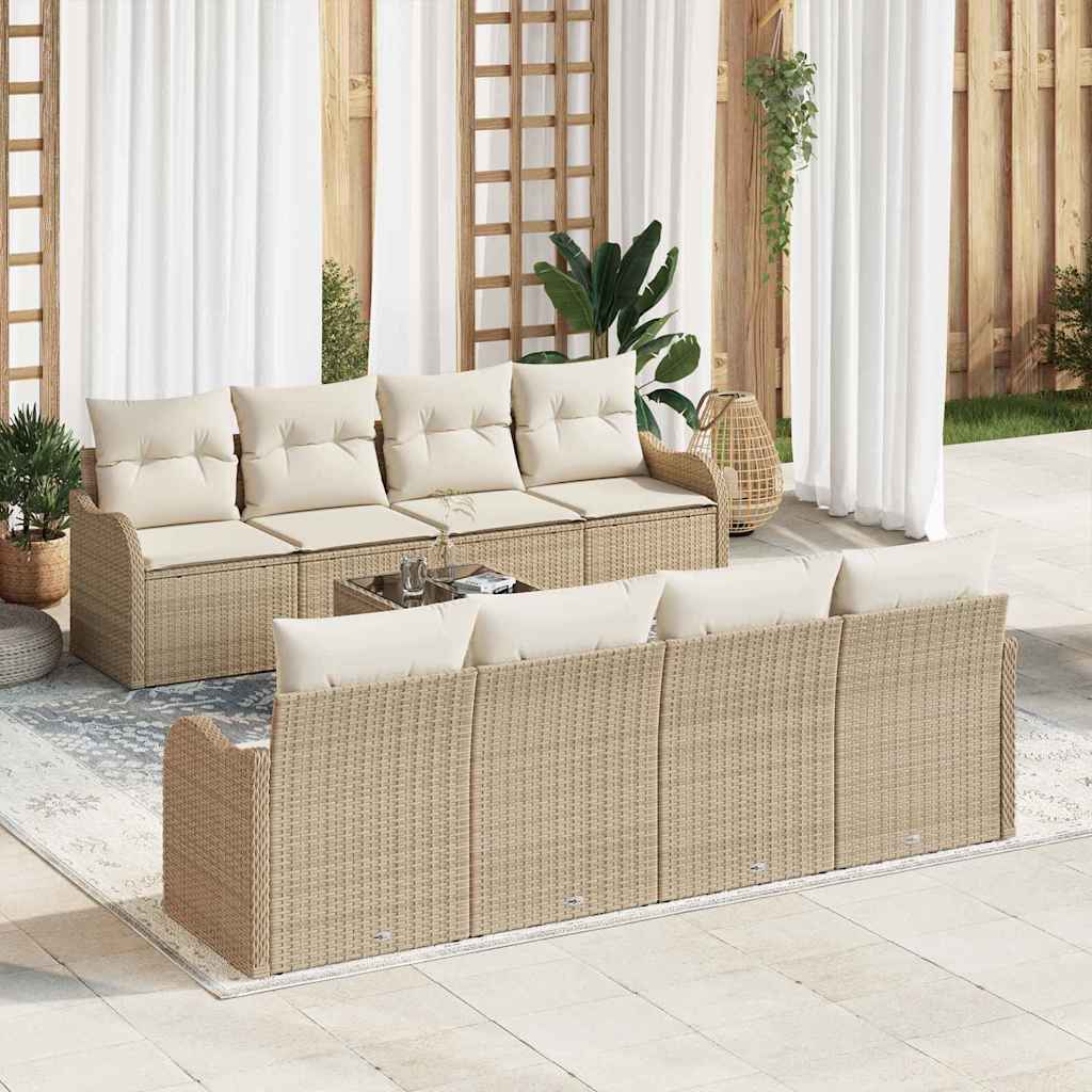 Gartensofa-set mit Kissen mit Speicher 9 pcs Beige und Creme