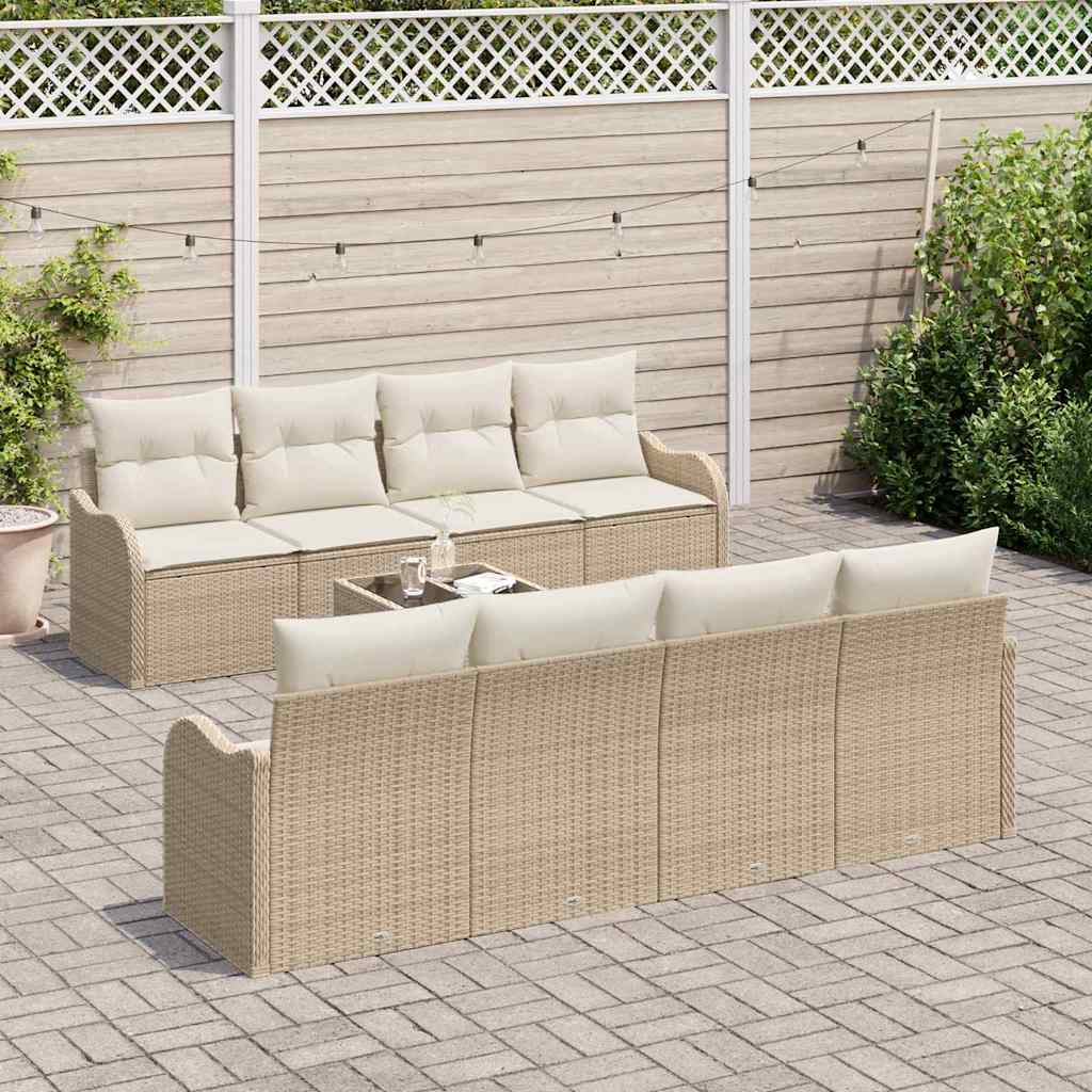 Gartensofa-set mit Kissen mit Speicher 9 pcs Beige und Creme