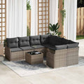 Gartensofa-set 9 pcs Grau Poly-Rattan und Stahl und Glas