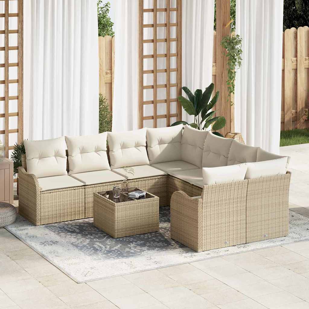 Gartensofa-set mit Kissen mit Speicher 9 pcs Beige und Creme