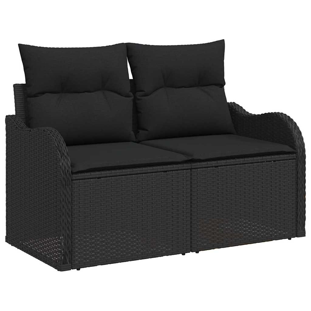 Gartensofa-set 9 pcs Schwarz Poly-Rattan und Stahl und Glas