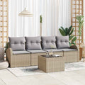 Gartensofa-set mit Speicher 5 pcs Beige und Grau Poly-Rattan