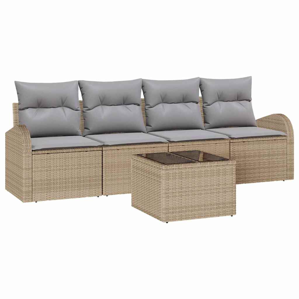 Gartensofa-set mit Speicher 5 pcs Beige und Grau Poly-Rattan