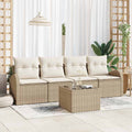 Gartensofa-set mit Speicher 5 pcs Beige und Creme Poly-Rattan