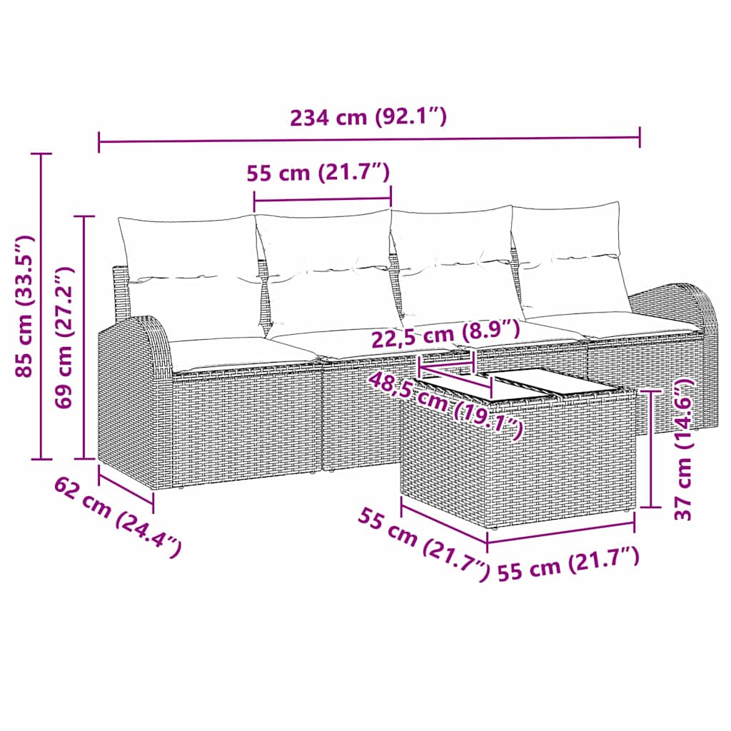 Gartensofa-set mit Speicher 5 pcs Beige und Creme Poly-Rattan