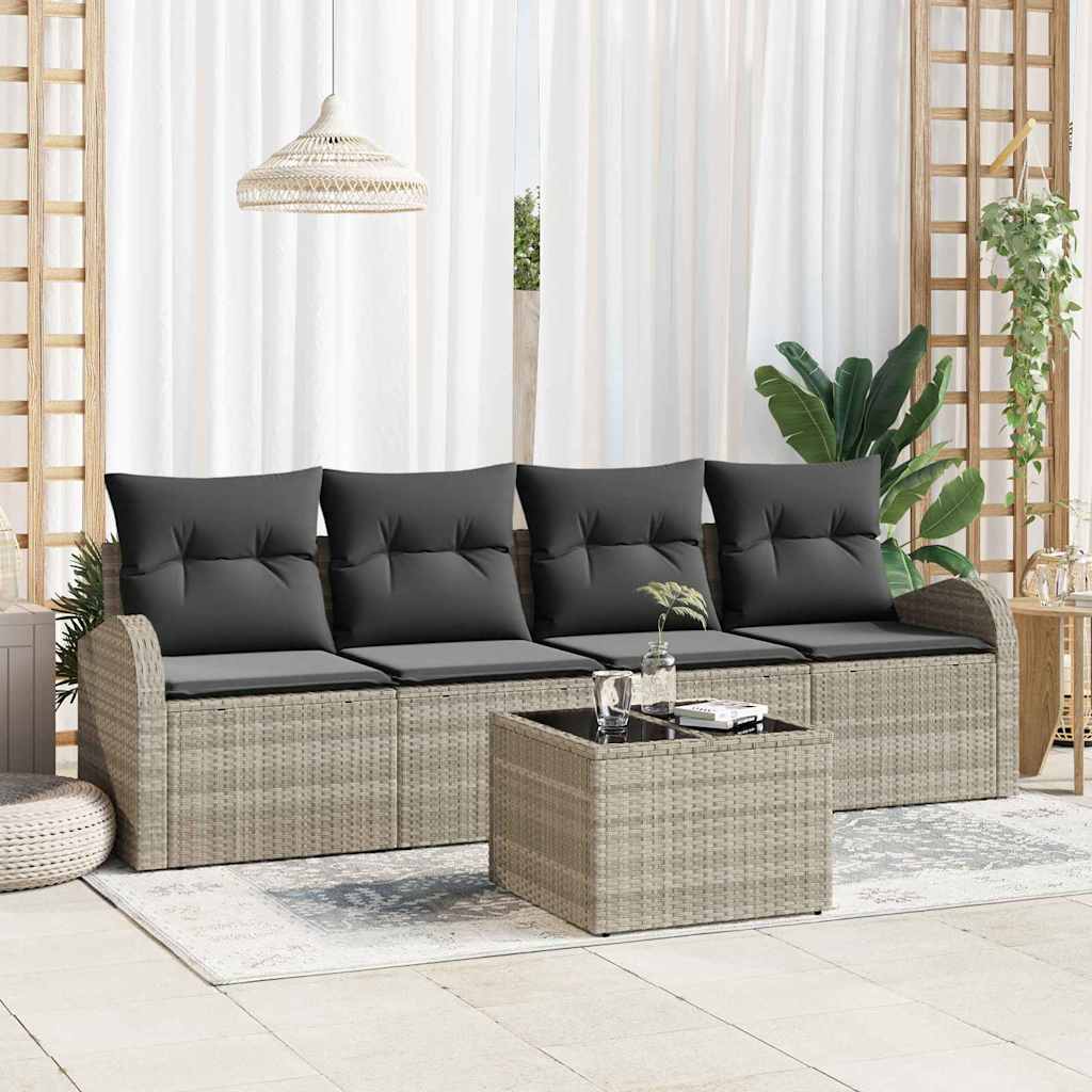 Gartensofa-set 5 pcs Hellgrau und Dunkelgrau Poly-Rattan