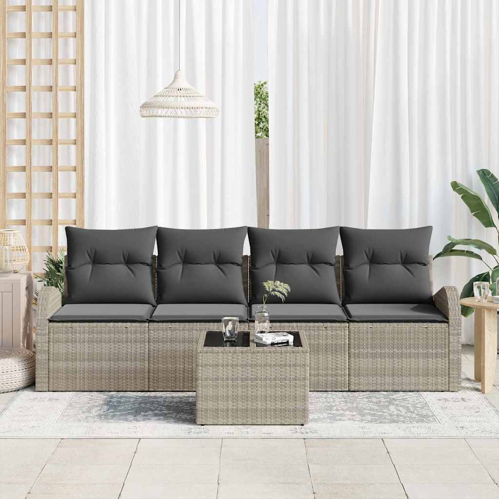 Gartensofa-set 5 pcs Hellgrau und Dunkelgrau Poly-Rattan
