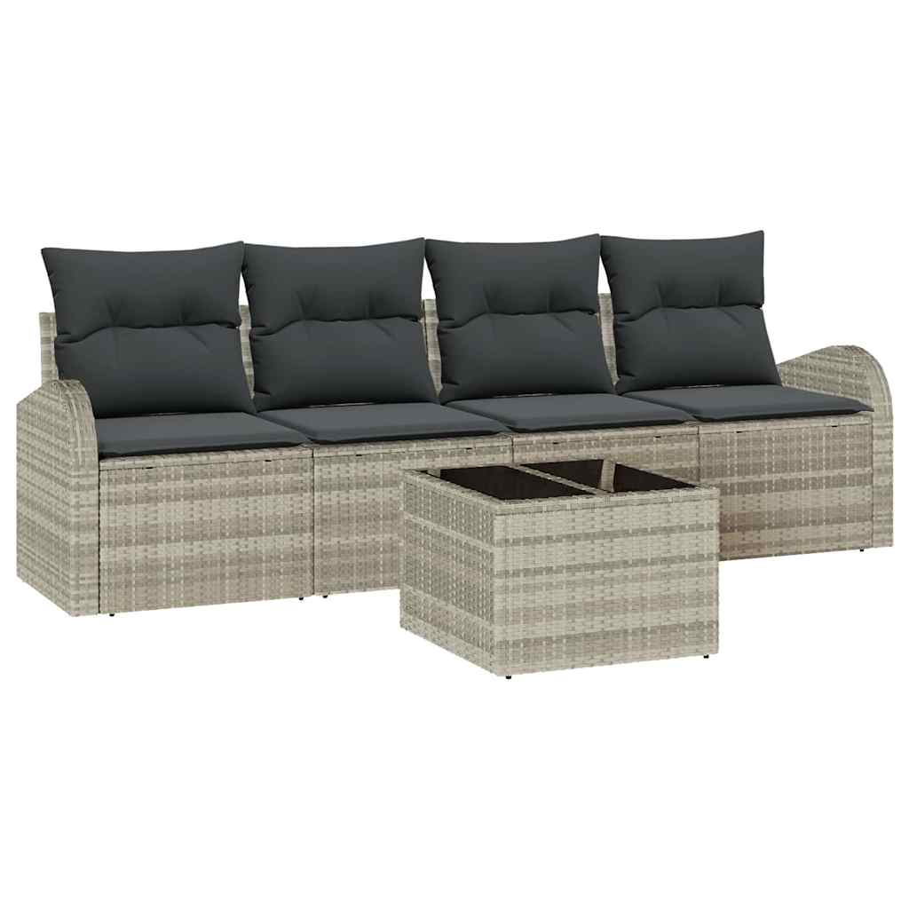 Gartensofa-set 5 pcs Hellgrau und Dunkelgrau Poly-Rattan