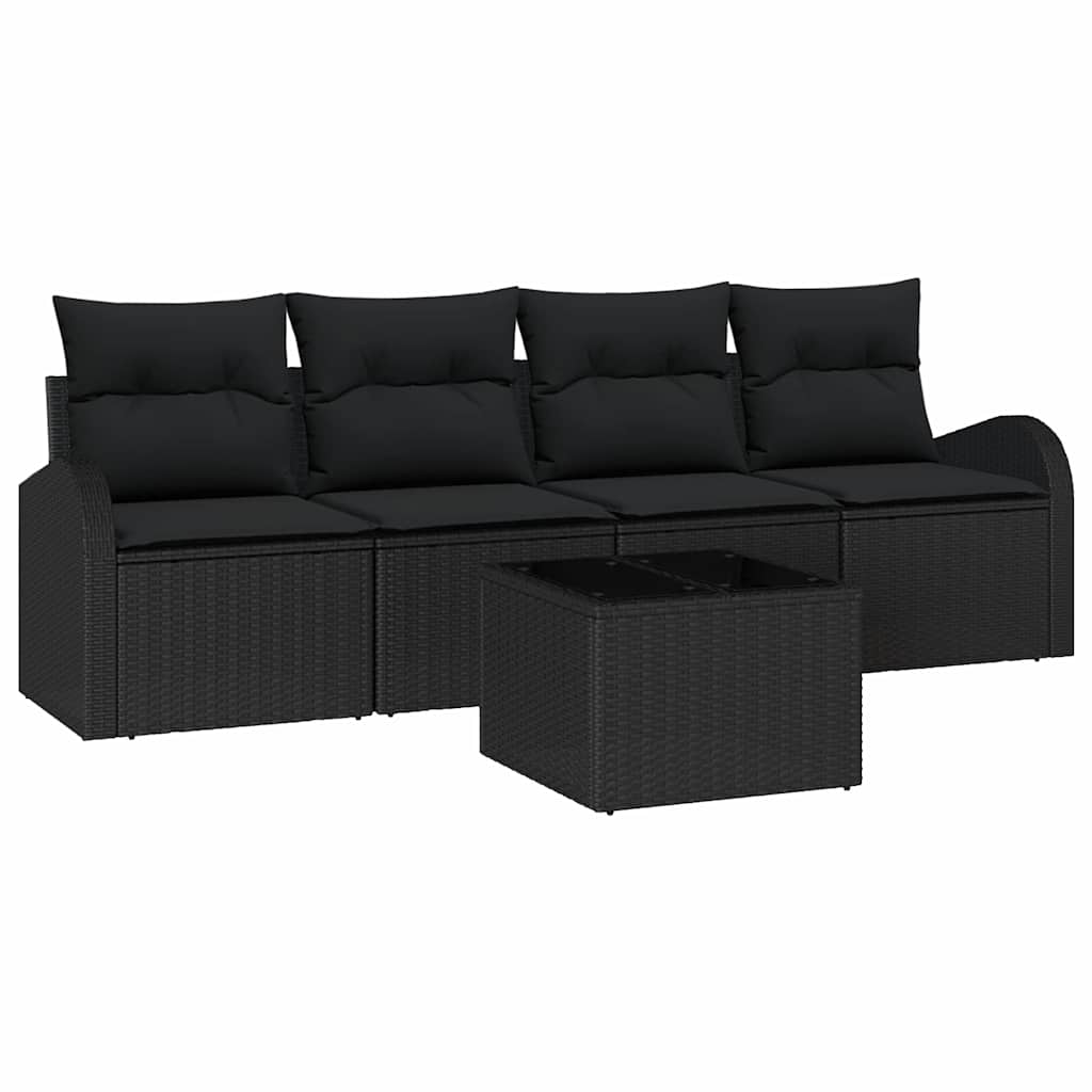 Gartensofa-set mit Speicher 5 pcs Schwarz Poly-Rattan