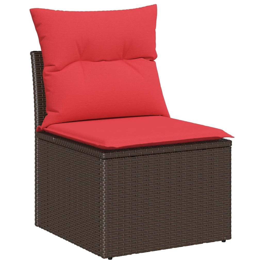 Gartensofa-set mit Speicher 5 pcs Beige und Rot Poly-Rattan