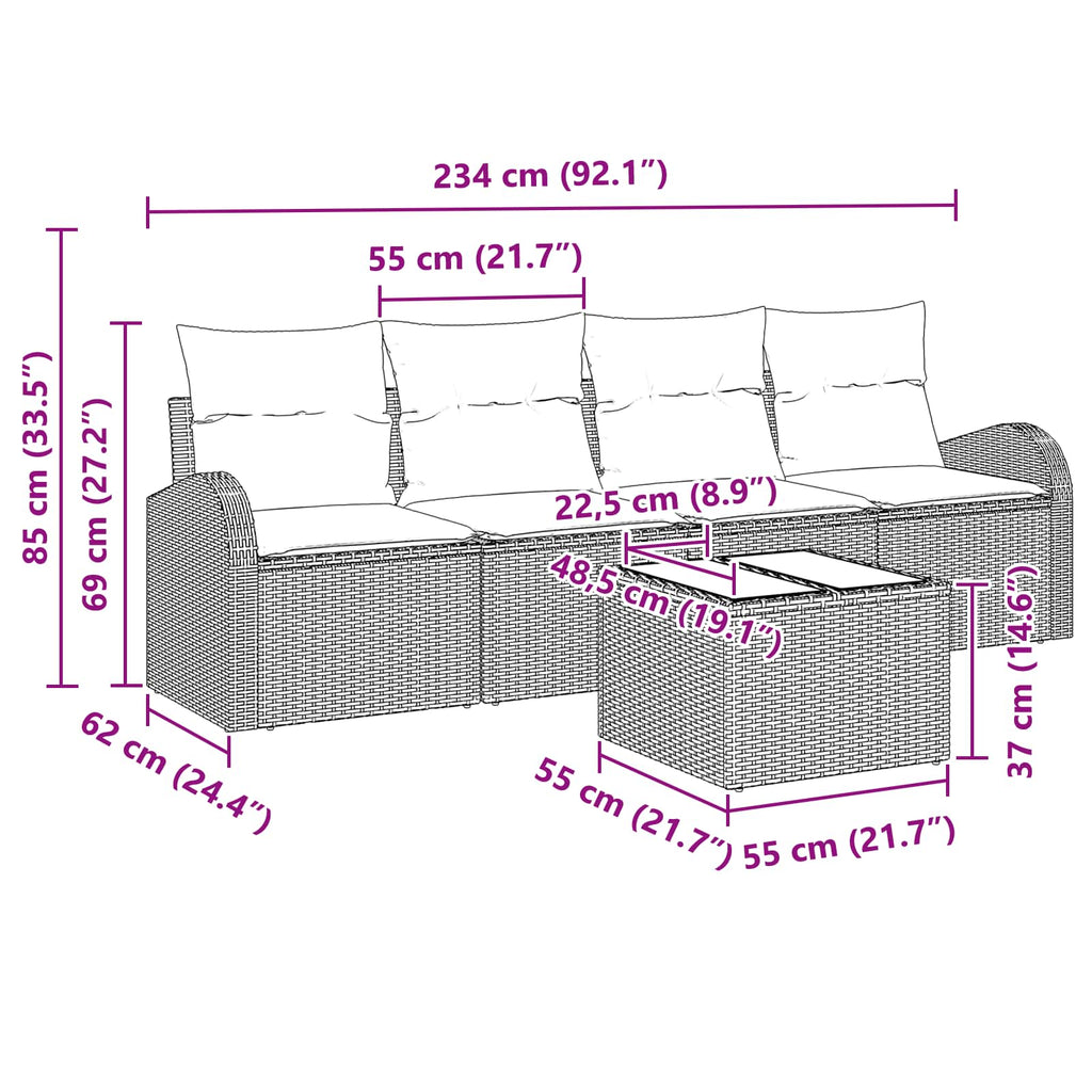 Gartensofa-set mit Kissen 5 pcs Schwarz und Türkis Poly-Rattan