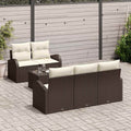 Gartensofa-set mit Speicher 6 pcs Braun und Creme Poly-Rattan