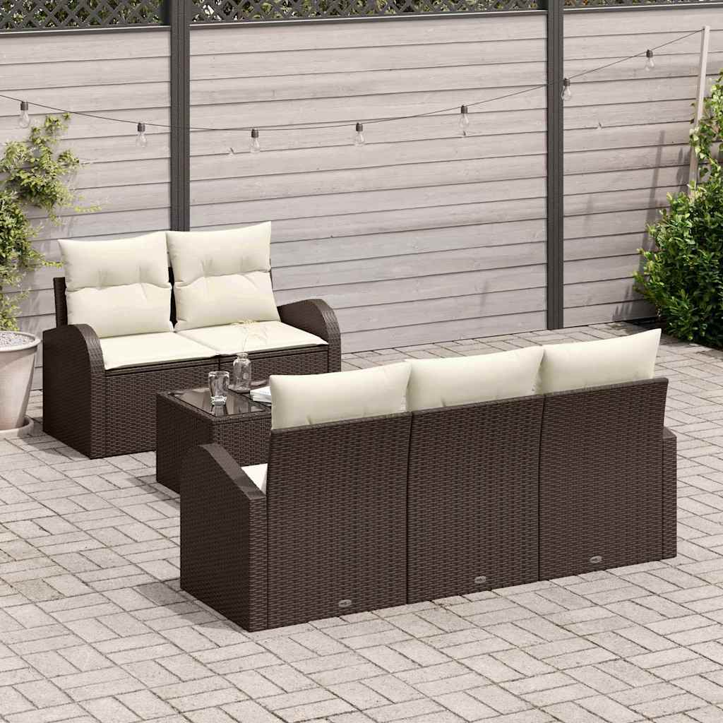 Gartensofa-set mit Speicher 6 pcs Braun und Creme Poly-Rattan