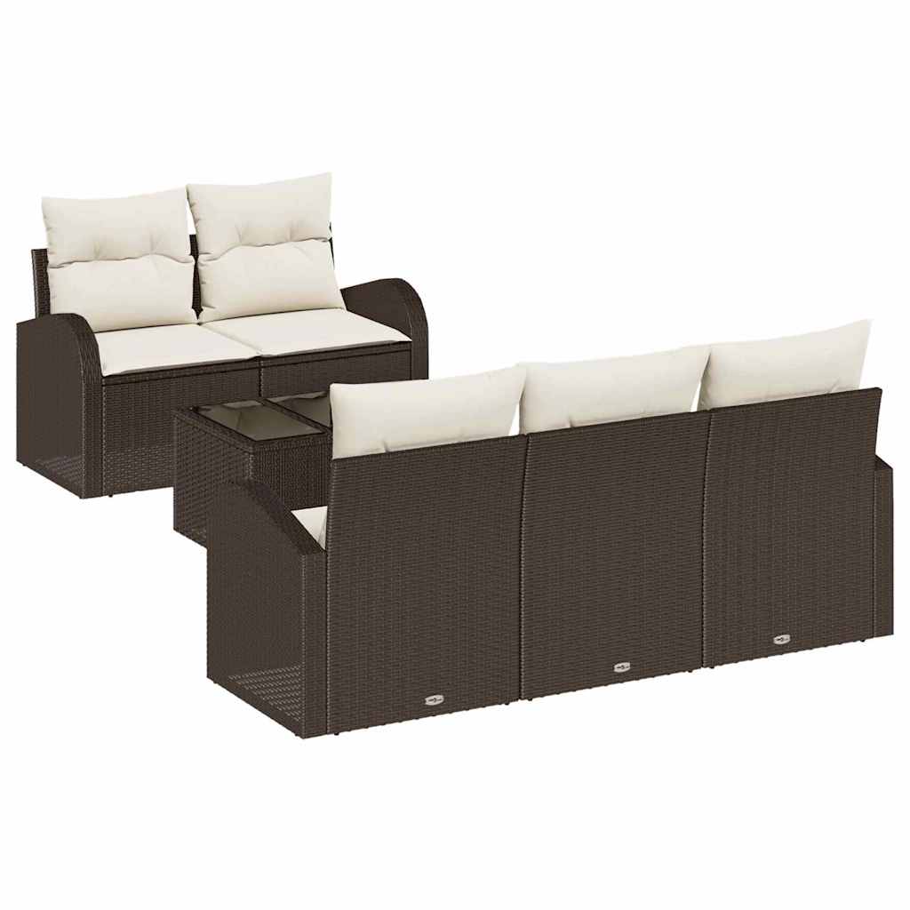 Gartensofa-set mit Speicher 6 pcs Braun und Creme Poly-Rattan