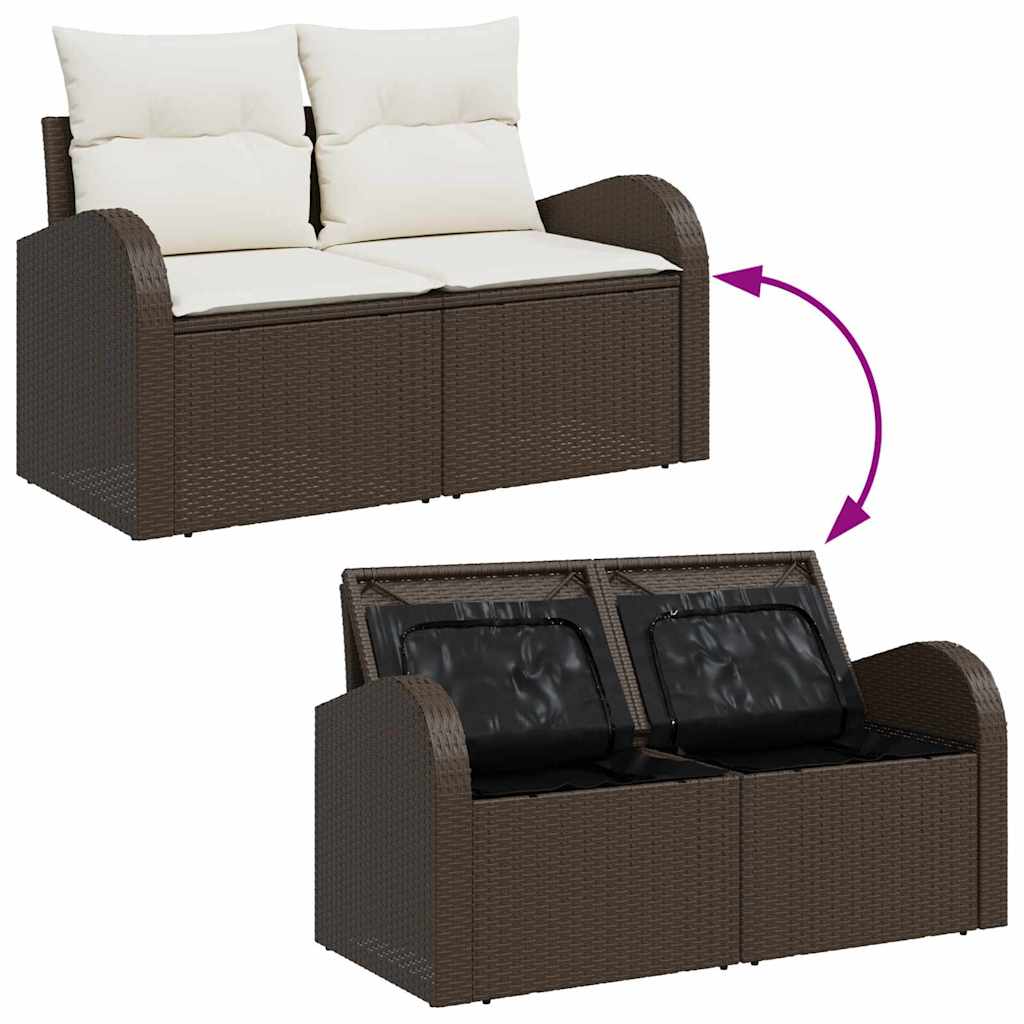 Gartensofa-set mit Speicher 6 pcs Braun und Creme Poly-Rattan