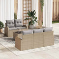Gartensofa-set mit Speicher 6 pcs Beige und Grau Poly-Rattan