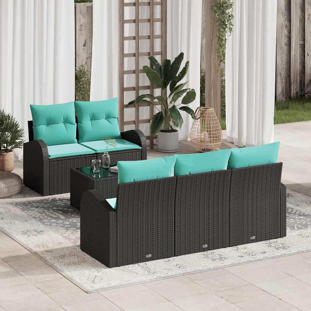Garten-Sofa-Set mit Kissen mit Kissen 6 pcs Schwarz und Türkis