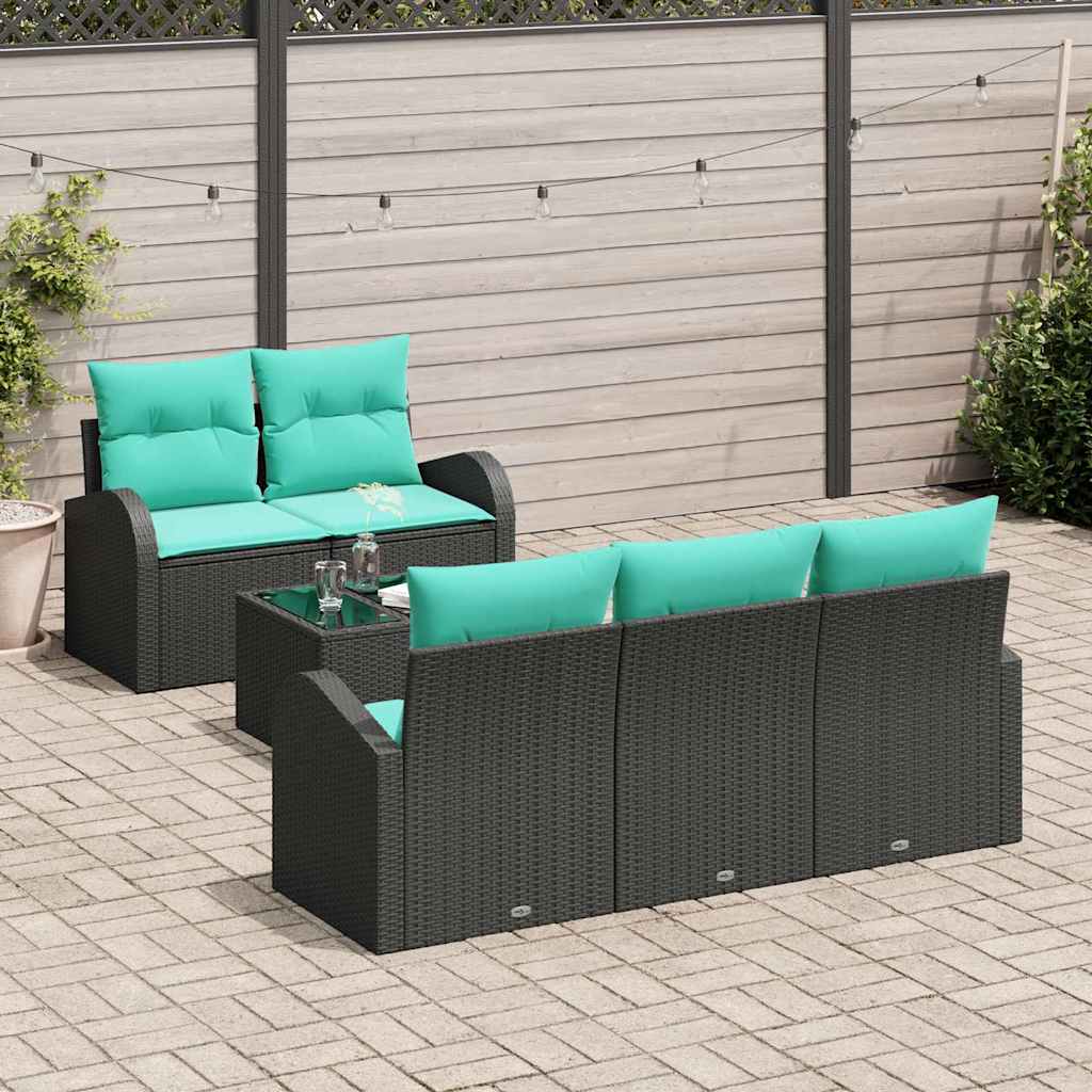 Garten-Sofa-Set mit Kissen mit Kissen 6 pcs Schwarz und Türkis