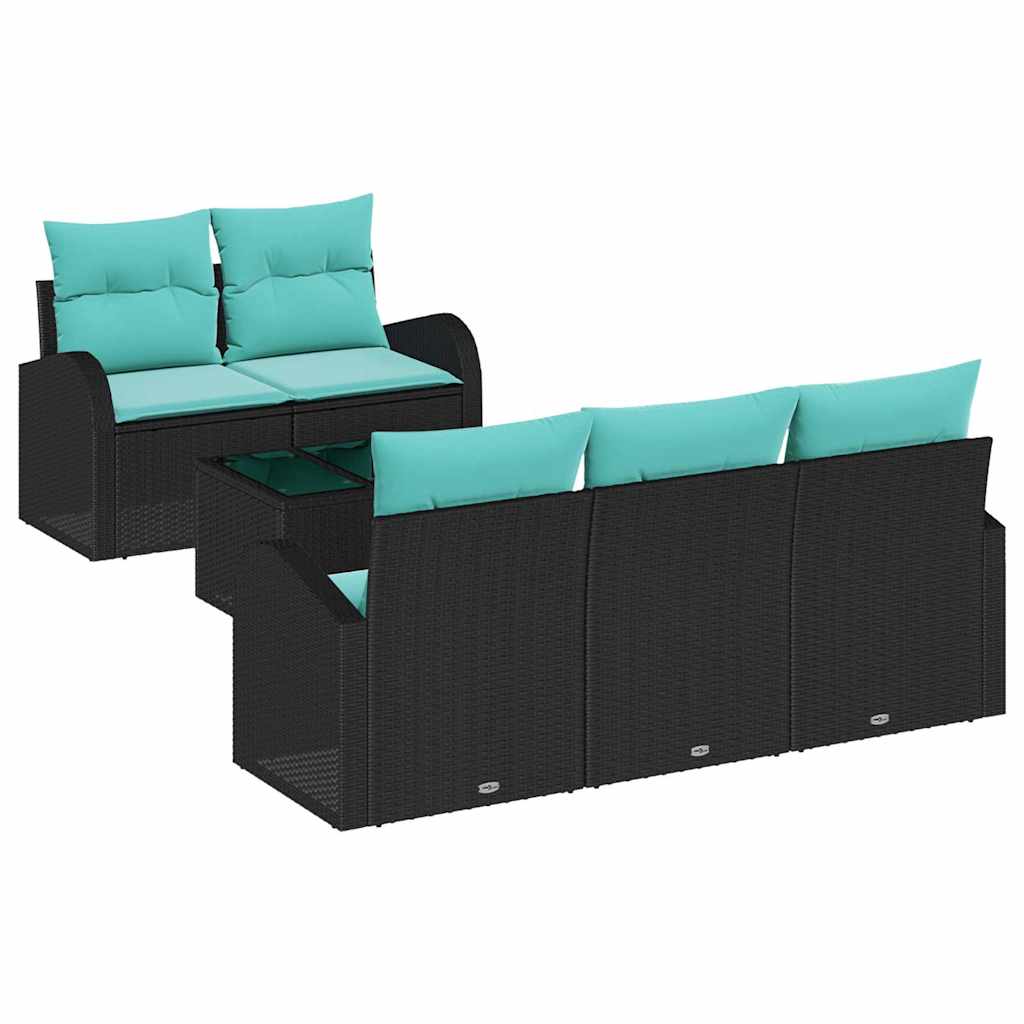 Garten-Sofa-Set mit Kissen mit Kissen 6 pcs Schwarz und Türkis