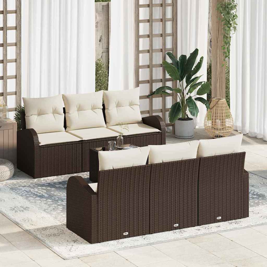 Gartensofa-set mit Speicher 7 pcs Braun und Creme Poly-Rattan