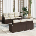 Gartensofa-set mit Speicher 7 pcs Braun und Creme Poly-Rattan