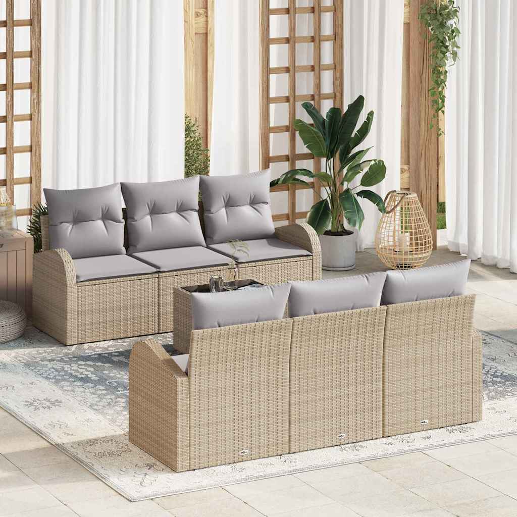 Gartensofa-set mit Speicher 7 pcs Beige und Grau Poly-Rattan