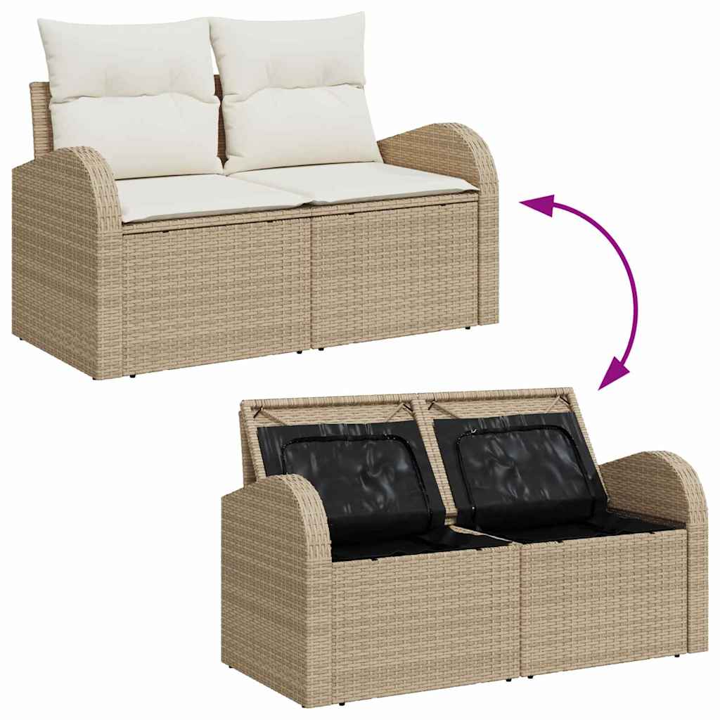 Gartensofa-set mit Speicher 7 pcs Beige und Creme Poly-Rattan