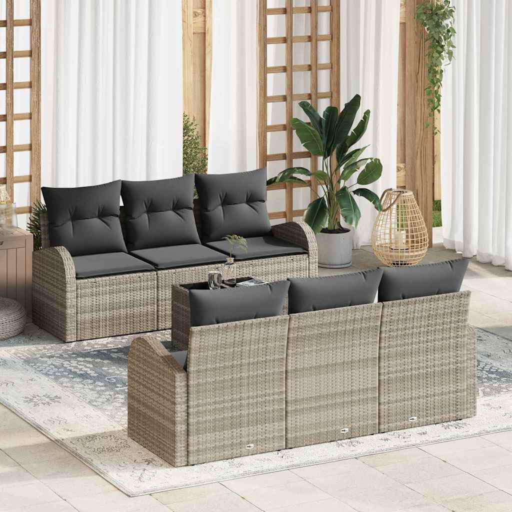 Gartensofa-set 7 pcs Hellgrau und Dunkelgrau Poly-Rattan