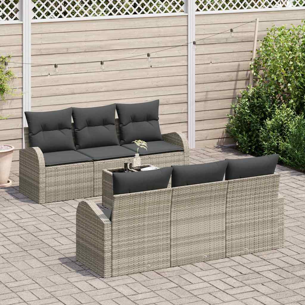 Gartensofa-set 7 pcs Hellgrau und Dunkelgrau Poly-Rattan