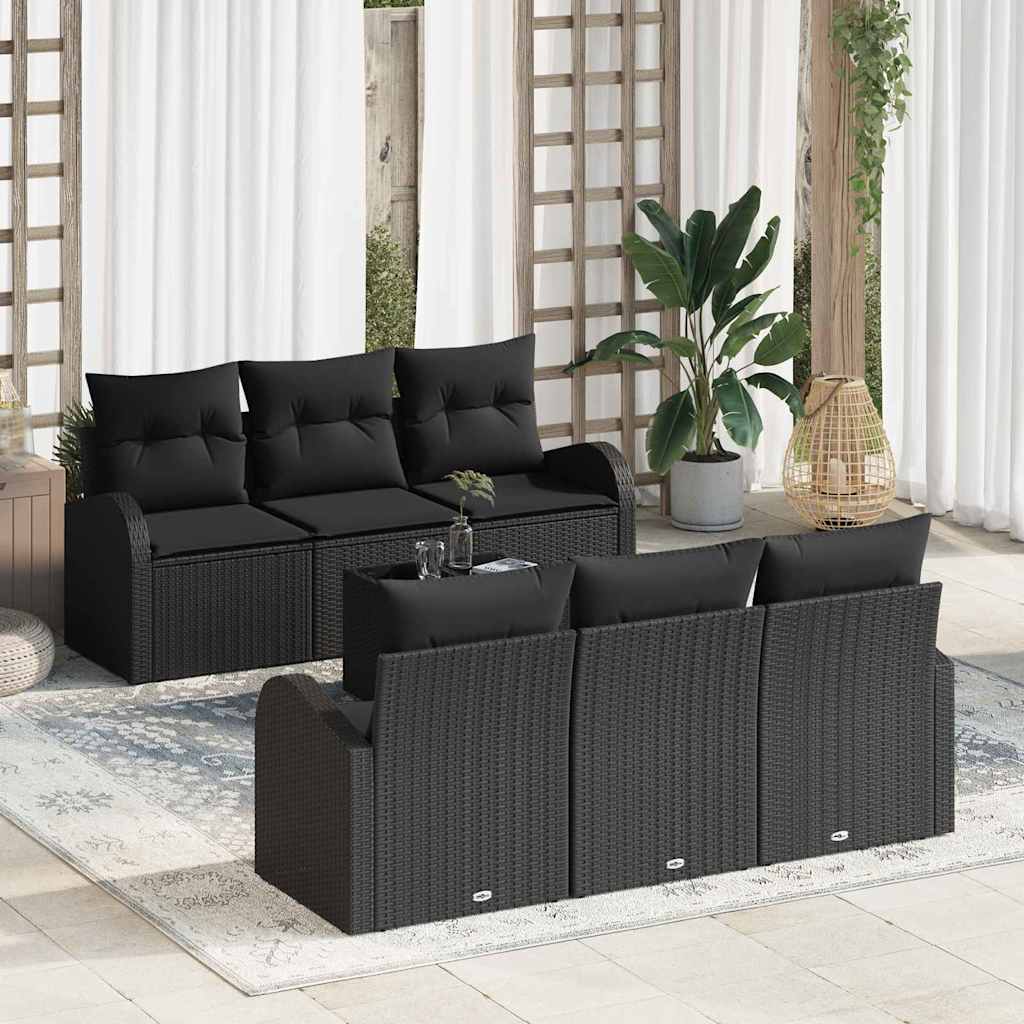Gartensofa-set mit Speicher 7 pcs Schwarz Poly-Rattan