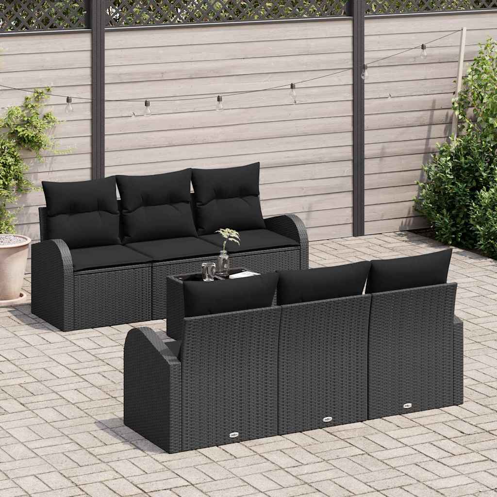 Gartensofa-set mit Speicher 7 pcs Schwarz Poly-Rattan