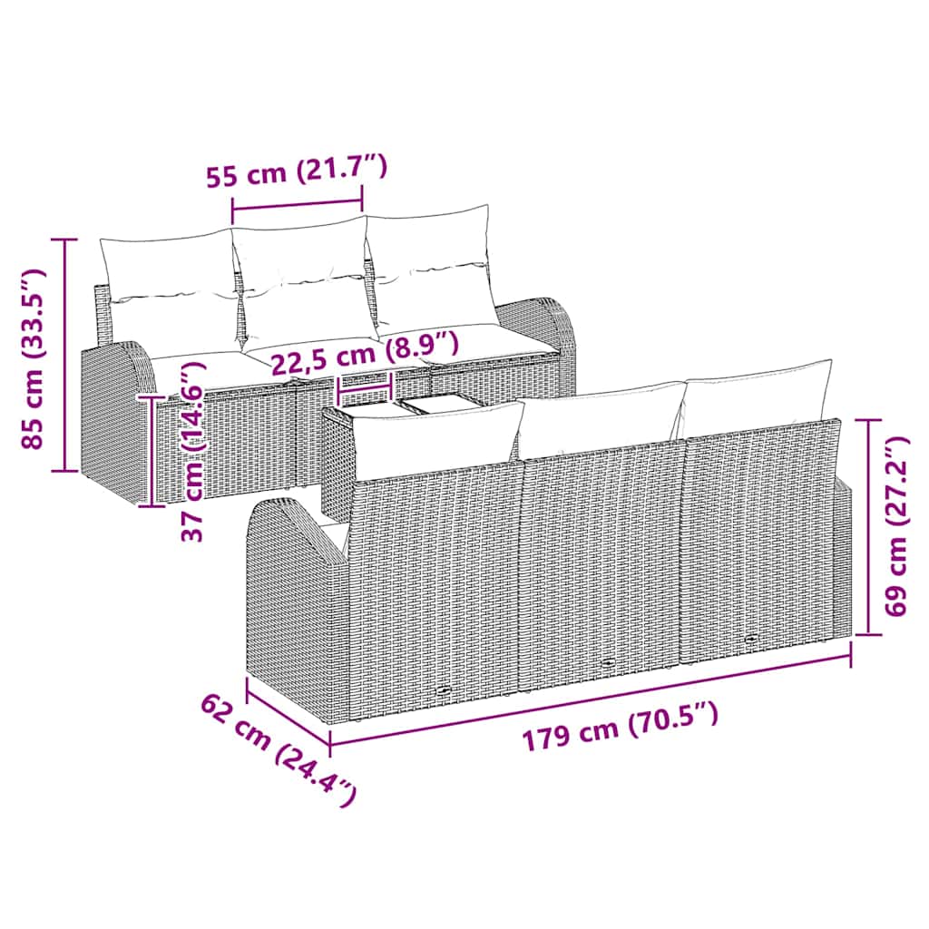 Gartensofa-set mit Speicher 7 pcs Schwarz Poly-Rattan