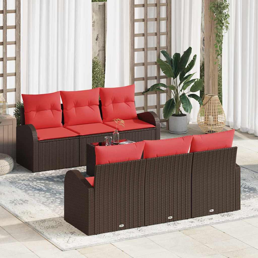 Gartensofa-set mit Speicher 7 pcs Beige und Rot Poly-Rattan